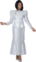 Stellar Looks <br> (Spring 2026) <br> SL600952 <br> <br> White <br> 8 10 12 14 16 18 <br>  16w 18w 20w 22w 24w 26w<br><br>Shantung <br> 2 Piece Skirt Suit