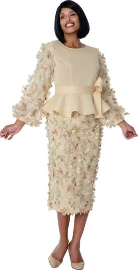 Stellar Looks <br> (Spring 2026) <br> SL600972 <br> <br> Tan-Multi <br> 8 10 12 14 16 18 <br>  16w 18w 20w 22w 24w 26w<br><br> <br> 2 Piece Skirt Suit