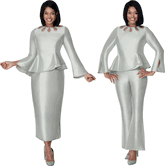 Stellar Looks <br> (Spring 2026) <br> SL600993 <br> <br> Silver <br> 8 10 12 14 16 18 <br>  16w 18w 20w 22w 24w 26w<br><br>Shantung <br> 3 Piece Jacket, Skirt & Pants