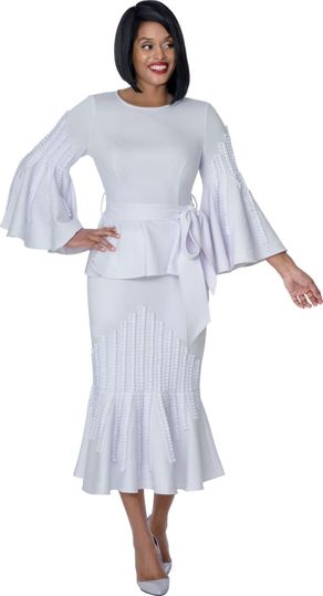 Stellar Looks <br> (Spring 2026) <br> SL601012 <br> <br> White <br> 8 10 12 14 16 18 <br>  16w 18w 20w 22w 24w 26w<br><br>Crepe <br> 2 Piece Skirt Suit