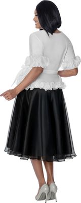 Stellar Looks <br> (Spring 2026) <br> SL601033 <br> <br> White/Black <br> 8 10 12 14 16 18 <br>  16w 18w 20w 22w 24w 26w<br><br>Pleat + Organza <br> 3 Piece Skirt Suit