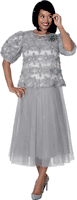 Stellar Looks <br> (Spring 2026) <br> SL601043 <br> <br> Light-Silver <br> 8 10 12 14 16 18 <br>  16w 18w 20w 22w 24w 26w<br><br>Novelty 3D + Mesh <br> 3 Piece Embellished Top, Removale Flower, Skirt