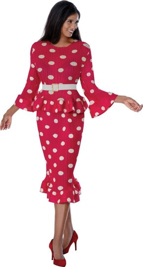 Stellar Looks <br> (Spring 2026) <br> SL601052 <br> <br> Hot-Pink/White <br> 8 10 12 14 16 18 <br>  16w 18w 20w 22w 24w 26w<br><br>Pleats <br> 2 Piece Skirt Suit