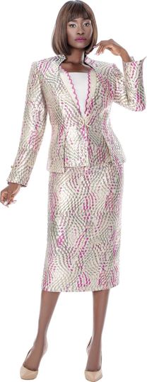 Susanna <br> (Spring 2026) <br> s3001 <br> <br> Fuchsia <br> 8 10 12 14 16 18 20 22 24 <br> 3 Piece Skirt Suit Jacquard with Rhinestones Embellishment & Rhinestone Clasp Closure