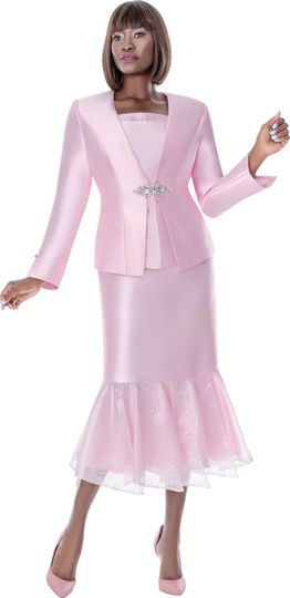 Susanna <br> (Spring 2026) <br> s3002 <br> <br> Pink <br> 8 10 12 14 16 18 20 22 24 <br> 3 Piece Skirt Suit Silky Twill with Rhinestones Embellishment, Rhinestone Clasp Closure & Mermaid Hem