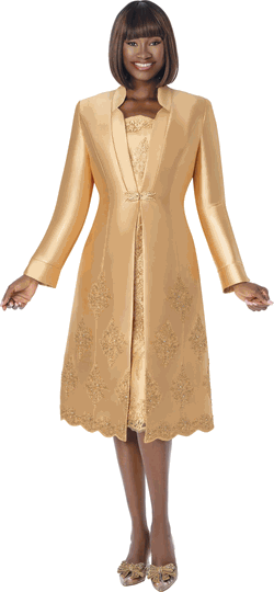 Susanna <br> (Fall 2026) <br> s3038 <br> <br> Gold  <br>  Mauve  <br>  White <br> 8 10 12 14 16 18 20 22 <br> 2 Piece Duster Jacket & Dress