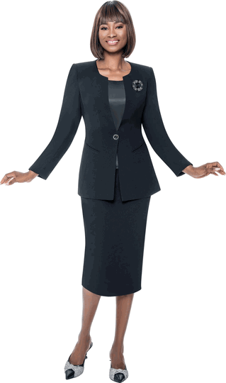 Terramina <br> (Fall 2026) <br> T9001-BL <br> <br> Black <br> 8 10 12 14 16 18 20 22 24 <br> 3 Piece Jacket, Cami  & Skirt