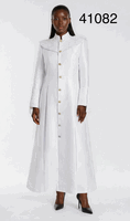 Tally Taylor <br> (2026) <br> TT41082-Wh <br> <br> White <br> 6 8 10 12 14 16 18 <br> 16w 18w 20w 22w 24w 26w<BR><BR>Geometric Yoke Clergy Robe w/Gold Button Front And Flared Cuff Sleeves