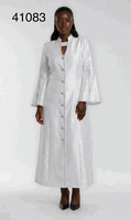 Tally Taylor <br> (2026) <br> TT41083-Wh <br> <br> White <br> 6 8 10 12 14 16 18 <br> 16w 18w 20w 22w 24w 26w<BR><BR>Rhinestone Trim Cross Clergy Robe Rhinestone Trim, Button-front Closure w/Embroidered Cross Sleeve Accents, Full-length A-line Silhouette & Flared Sleeves