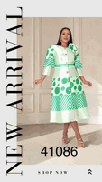 Tally Taylor <br> (2026) <br> TT41086 <br> <br> Green <br> 8 10 12 14 16 18 20<BR><BR>Polka Dot Stripe Bow Detail Midi Dress w/Shoulder Bow, Button-front Design & Flared Hem