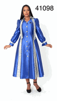 Tally Taylor <br> (2026) <br> TT41098-Ro <br> <br> Royal <br> 6 8 10 12 14 16 18 <br> 16w 18w 20w 22w 24w 26w<BR><BR>Contrast Panel Clergy Robe Dress w/Contrast Printed Panels, Button-front Closure & A-line Silhouette