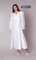 Tally Taylor <br> (2026) <br> TT41098-Wh <br> <br> White <br> 6 8 10 12 14 16 18 <br> 16w 18w 20w 22w 24w 26w<BR><BR>Contrast Panel Clergy Robe Dress w/Contrast Printed Panels, Button-front Closure & A-line Silhouette