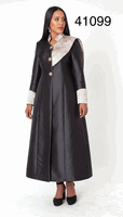 Tally Taylor <br> (2026) <br> TT41099-Bl <br> <br> Black <br> 6 8 10 12 14 16 18 <br> 16w 18w 20w 22w 24w 26w<BR><BR>Jacquard Panel Clergy Robe w/Jacquard Contrast Panels, Gold Button Detailing & Structured Shoulder Overlay