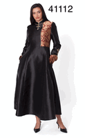 Tally Taylor <br> (2026) <br> TT41112 <br> <br> Black <br> 6 8 10 12 14 16 18 <br> 16w 18w 20w 22w 24w 26w<BR><BR>Majesty Panel Clergy Robe w/Sleek Silhouette, Contrast Patterned Panel & Refined Trim