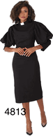Tally Taylor <br> (2026) <br> TT4813-Bl <br> <br> Black  <br> 8 10 12 14 16 18 <br> 16w 18w 20w 22w 24w 26w<BR><BR>Clergy Dress with Puff Sleeves and Classic Collar