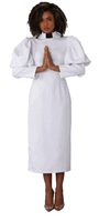 Tally Taylor <br> (2026) <br> TT4813-Wh <br> <br> White <br> 8 10 12 14 16 18 <br> 16w 18w 20w 22w 24w 26w<BR><BR>Clergy Dress with Puff Sleeves and Classic Collar