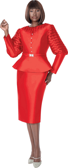 Terramina <br> (Fall 2026) <br> T7362 <br> <br> Red <br> 8 10 12 14 16 18 20 22 24 <br> 2 Piece Jacket & Skirt