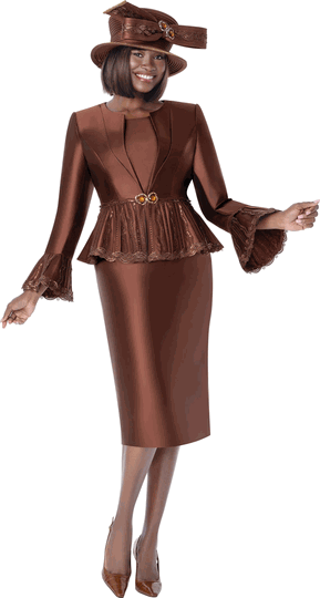 Terramina <br> (Fall 2026) <br> T7366 <br> <br> Brown <br> 8 10 12 14 16 18 20 22 24 <br> 3 Piece Jacket, Cami & Skirt