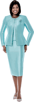 Terramina <br> (Spring 2026) <br> T7637 <br> <br> Aqua <br>   Black  <br>   White  <br>  Yellow <br> 8 10 12 14 16 18 20 22 24 <br> 3 Piece Skirt Suit with Rhinestone Embellishment on Jacket & Rhinestone Brooch