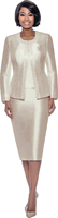 Terramina <br> (Year Round) <br> T7637-CH <br> <br> Champagne <br> 8 10 12 14 16 18 20 22 24 <br> 3 Piece Skirt Suit with Rhinestone Embellishment on Jacket & Rhinestone Brooch