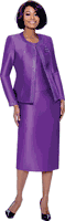 Terramina <br> (Spring 2026) <br> T7637-PU <br> <br> Purple <br> 8 10 12 14 16 18 20 22 24 <br> 3 Piece Skirt Suit with Rhinestone Embellishment on Jacket & Rhinestone Brooch