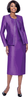 Terramina <br> (Year Round) <br> T7637-PU <br> <br> Purple <br> 8 10 12 14 16 18 20 22 24 <br> 3 Piece Skirt Suit with Rhinestone Embellishment on Jacket & Rhinestone Brooch