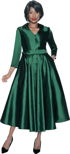 Terramina <br> (Year Round) <br> T7869-GR <br> <br> Green <br> 8 10 12 14 16 18 20 22 <br> 1 Piece Dress w/Belt in Silk Look Fabric