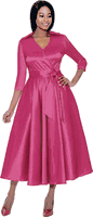 Terramina <br> (Spring 2026) <br> T7869 <br> <br> Fuchsia  <br>  Black  <br>  Green  <br>  Brown <br>   <br> 8 10 12 14 16 18 20 22 <br> 1 Piece Dress w/Belt in Silk Look Fabric