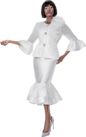 Terramina <br> (Spring 2026) <br> T7014 <br> <br> Off-White  <br>  Black <br> 8 10 12 14 16 18 20 22 24 <br> 2 Piece Skirt Suit Twill & Mesh Combo Fabric with Ruffle Trim
