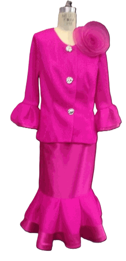 Terramina <br> (Spring 2026) <br> T7014 <br> <br> Fuchsia  <br>  Royal <br> 8 10 12 14 16 18 20 22 24 <br> 2 Piece Skirt Suit Twill & Mesh Combo Fabric with Ruffle Trim