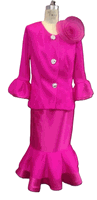 Terramina <br> (Spring 2026) <br> T7014 <br> <br> Fuchsia  <br>  Royal <br> 8 10 12 14 16 18 20 22 24 <br> 2 Piece Skirt Suit Twill & Mesh Combo Fabric with Ruffle Trim