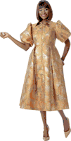 Terramina <br> (Spring 2026) <br> T7019 <br> <br> Gold <br> 8 10 12 14 16 18 20 22 <br> 1 Piece Dress short puff sleeves with big pleats skirt & front zipper closure