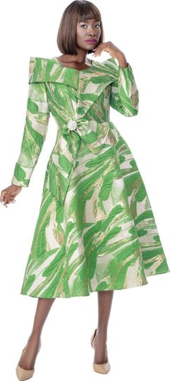 Terramina <br> (Spring 2026) <br> T7022 <br> <br> Green <br> 8 10 12 14 16 18 20 22 <br> 1 Piece Dress portrait shoulder & rhinestone trimmed side sash bow