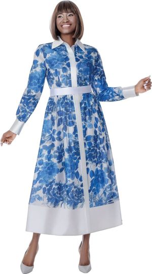 Terramina <br> (Spring 2026) <br> T7040 <br> <br> Blue <br> 8 10 12 14 16 18 20 22 <br> 1 Piece Dress Midi with contrast trims