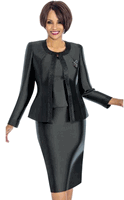 Terramina <br> (Year Round) <br> T7637-BK <br> <br> Black <br> 8 10 12 14 16 18 20 22 24 <br> 3 Piece Skirt Suit with Rhinestone Embellishment on Jacket & Rhinestone Brooch