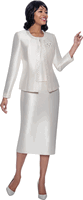 Terramina <br> (Year Round) <br> T7637-CR <br> <br> Cream <br> 8 10 12 14 16 18 20 22 24 <br> 3 Piece Skirt Suit with Rhinestone Embellishment on Jacket & Rhinestone Brooch