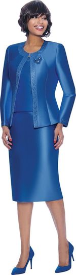 Terramina <br> (Spring 2026) <br> T7637-RO <br> <br> Royal <br> 8 10 12 14 16 18 20 22 24 <br> 3 Piece Skirt Suit with Rhinestone Embellishment on Jacket & Rhinestone Brooch