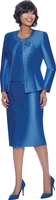 Terramina <br> (Year Round) <br> T7637-RO <br> <br> Royal <br> 8 10 12 14 16 18 20 22 24 <br> 3 Piece Skirt Suit with Rhinestone Embellishment on Jacket & Rhinestone Brooch