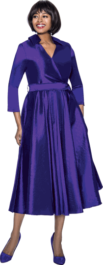 Terramina <br> (Year Round) <br> T7869-PU <br> <br> Purple <br> 8 10 12 14 16 18 20 22 <br> 1 Piece Dress w/Belt in Silk Look Fabric