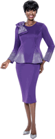 Terramina <br> (Year Round) <br> T7108-PU <br> <br> Purple <br> 8 10 12 14 16 18 20 22 <br> 2 Piece Skirt Suit in Scuba fabric with� Bow Accent & Rhinestones in Peplum Style