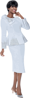 Terramina <br> (Year Round) <br> T7108-WH <br> <br> White <br> 8 10 12 14 16 18 20 22 <br> 2 Piece Skirt Suit in Scuba fabric with� Bow Accent & Rhinestones in Peplum Style