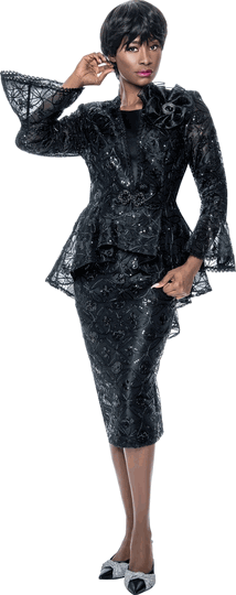 Terramina <br> (Fall 2026) <br> T7184-BL <br> <br> Black <br> 8 10 12 14 16 18 20 22 <br> 3 Piece Jacket, Cami & Skirt
