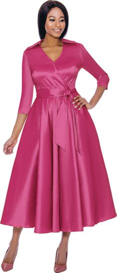 Terramina <br> (Spring 2025) <br> T7869 <br> <br> Fuchsia <br> 8 10 12 14 16 18 20 22 24 <br> 1 Piece Silk Look Dress With Sash Belt