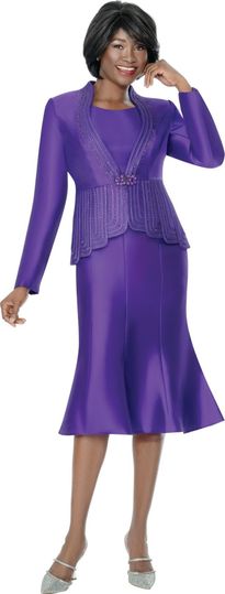 Terramina <br> (Spring 2026) <br> T7320-PU <br> <br> Purple <br> 8 10 12 14 16 18 20 22 24 <br> 3 Piece Skirt Suit Silk look fabric w/Rhinestones