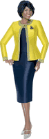 Terramina <br> (Spring 2026) <br> T7638-CI <br> <br> Citron <br> 8 10 12 14 16 18 20 22 24 <br> 3 Piece Skirt Suit Color block Design
