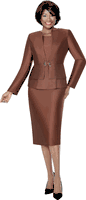 Terramina <br> (Spring 2026) <br> T7990 <br> <br> Brown  <br>   White  <br>  Black  <br>  Gold <br> 8 10 12 14 16 18 20 22 24 <br> 3 Piece Skirt Suit in Light Silk Look with Peplum Jacket & Rhinestone Clasp Closure