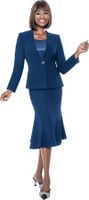 Terramina <br> (Spring 2026) <br> T9003 <br> <br> Navy  <br>  White <br> 8 10 12 14 16 18 20 22 24 <br> 3 Piece Skirt Suit with Flared Skirt & One Button Jacket Closure in Peach Skin Fabric