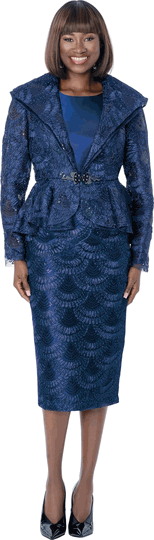 Terramina <br> (Fall 2026) <br> T7360-NA <br> <br> Navy <br> 8 10 12 14 16 18 20 22 24 <br> 3 Piece Jacket, Cami  & Skirt