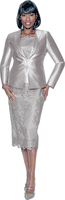 Terramina <br> (Spring 2026) <br> T7817 <br> <br> Silver  <br>  Black  <br>  Royal-Blue <br>   Champagne   <br>  White <br> 8 10 12 14 16 18 20 22 24 <br> 3 Piece Skirt Suit in Lace & Satin