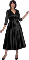 Terramina <br> (Year Round) <br> T7869-BL <br> <br> Black <br> 8 10 12 14 16 18 20 22 <br> 1 Piece Dress w/Belt in Silk Look Fabric